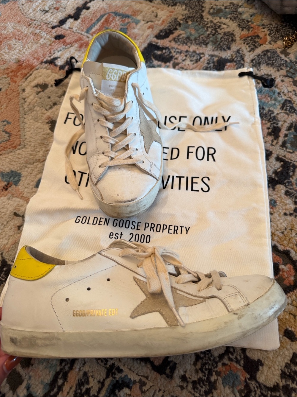 Golden Goose White Sneakers with Yellow Heel and Gray Star - Picture 1 of 3